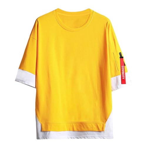 Covisoty Herren T-Shirt aus Baumwolle Kurzarm Basic T Shirt mit Rundhals Casual & Atmungsaktiv Gelb M von Covisoty