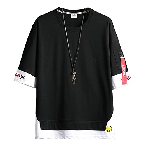 Covisoty Herren Casual Herren Techwear Japanisches Harajuku Streetwear Hip Hop Sweatshirt KurzarmT-Shirt Schwarz S von Covisoty