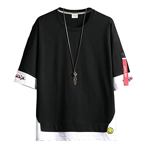 Covisoty Herren Casual Herren Techwear Japanisches Harajuku Streetwear Hip Hop Sweatshirt KurzarmT-Shirt Schwarz XXS von Covisoty