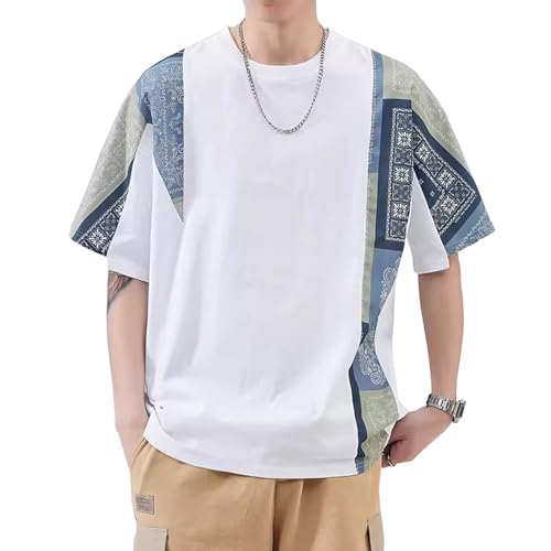 Covisoty Herren Harajuku Streetwear Fashion Patchwork Kurzarm T-Shirt Chinesischen Ethno-Stil Tees Weiß XL von Covisoty