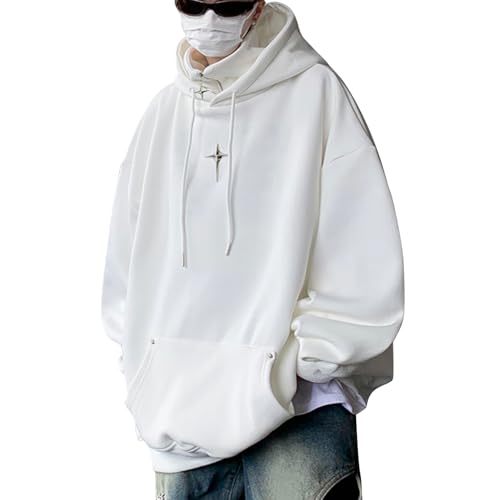 Covisoty Herren Kapuzenpullover Japanisches Harajuku Streetwear Pullover Hip Hop Hoodie Sweatshirt Weiß M von Covisoty
