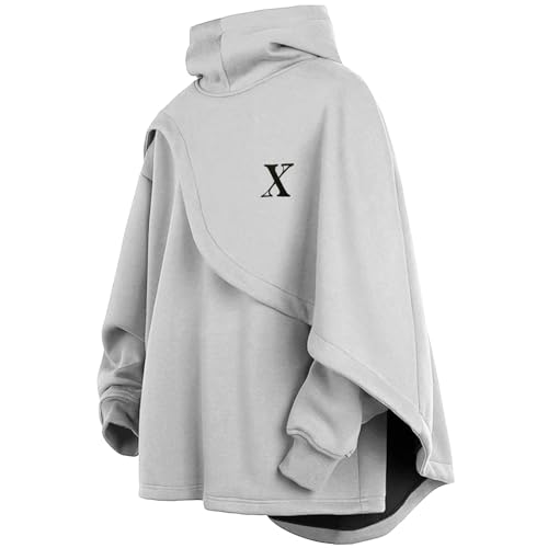 Covisoty Herren Poncho Cape Hoodie Techwear Kapuzenpullover Sweatshirt Long Sleeve Streetwear Casual Urban Rollkragen Pullover von Covisoty