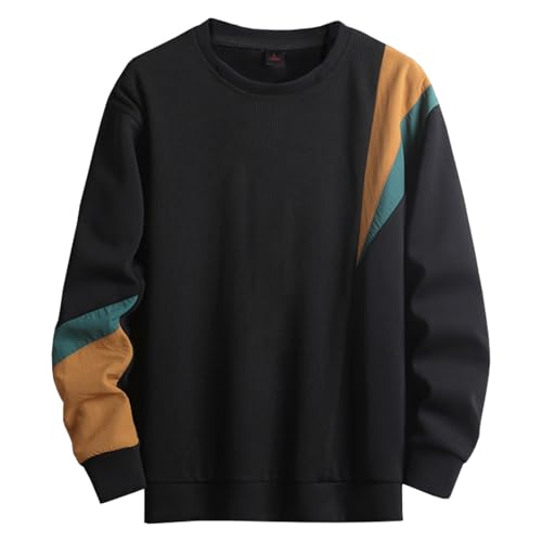 Covisoty Herren Sweatshirt Rundhals Pullover Männer Soft Langarm Casual Farbblock Sweatshirts Schwarz XL von Covisoty