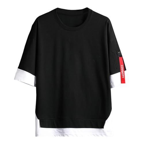 Covisoty Herren T-Shirt aus Baumwolle Kurzarm Basic T Shirt mit Rundhals Casual & Atmungsaktiv Schwarz 3XL von Covisoty