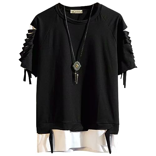 Covisoty Herren T-Shirt Basic Baumwolle Rundhals Kurzarm Patchwork Kontrastfarben T-Shirt Sommer Casual Atmungsaktiv kurzärmliges Schwarz 2XL Covisoty Herren T-Shirt Basic Baumwolle Rundhals Kurzarm Patchwork Kontrastfarben T-Shirt Sommer Casual Atmungsaktiv kurzärmliges Schwarz 2XL von Covisoty