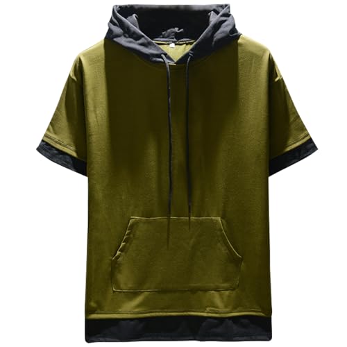 Covisoty Herren T-Shirt mit Kapuze Baumwolle Casual Kurzarm Sweatshirt Hoodie Sommer Pullover Grün M von Covisoty