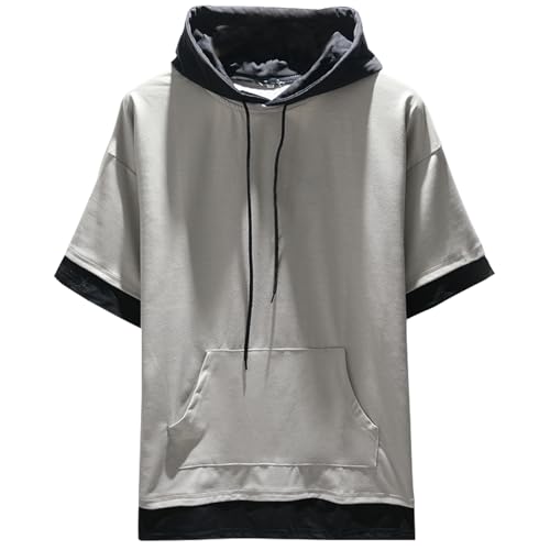 Covisoty Herren T-Shirt mit Kapuze Baumwolle Casual Kurzarm Sweatshirt Hoodie Sommer Pullover Grau M von Covisoty