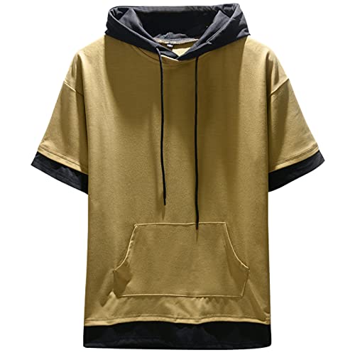 Covisoty Herren T-Shirt mit Kapuze Baumwolle Casual Kurzarm Sweatshirt Hoodie Sommer Pullover Khaki XL von Covisoty