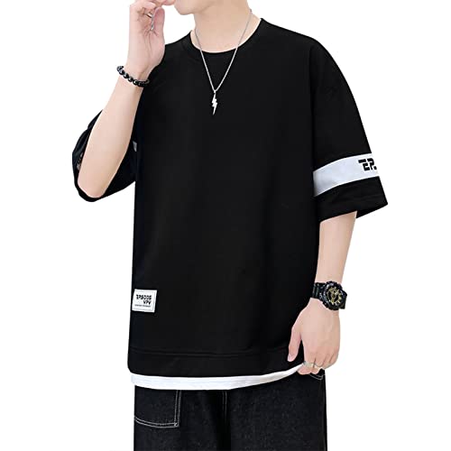 Covisoty Herren T-Shirt Kapuze Kapuzenpullover Sweatshirt Hoodie Patchwork Pullover Sportswear Baumwolle Kurzarm Kurzarmshirt Schwarz XL von Covisoty