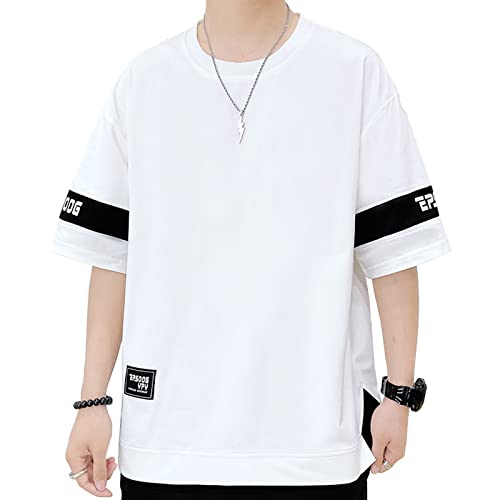 Covisoty Herren T-Shirt Kapuze Kapuzenpullover Sweatshirt Hoodie Patchwork Pullover Sportswear Baumwolle Kurzarm Kurzarmshirt Weiß XL von Covisoty