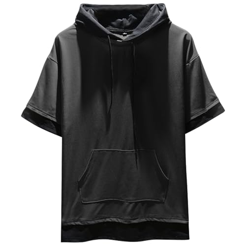 Covisoty Herren T-Shirt mit Kapuze Baumwolle Casual Kurzarm Sweatshirt Hoodie Sommer Pullover Dunkelgrau 2XL von Covisoty