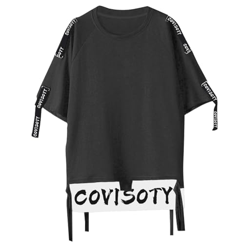 Covisoty Herren T-Shirt Baumwolle Rundhals Kurzarm Hip Hop T-Shirt Harajuku Streetwear kurzärmliges Grau M von Covisoty