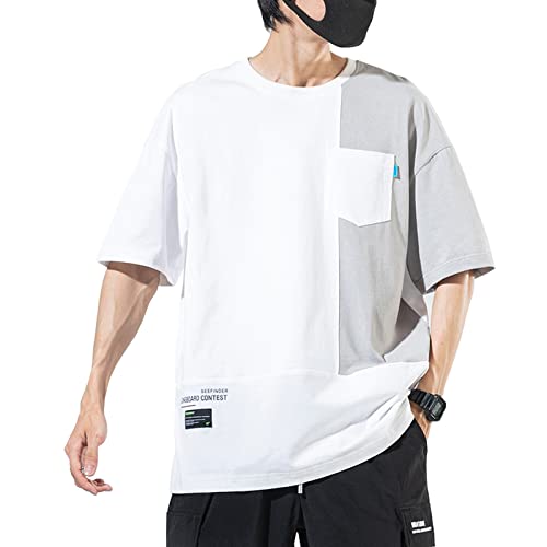 Covisoty Herren Techwear Japanisches Harajuku Streetwear Hip Hop Kurzarm T-Shirt Hoodie Sweatshirt Weiß L von Covisoty