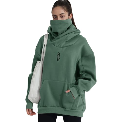 Covisoty Hoodie Damen Oversize Rollkragen Fleece Pulli Kapuzenpullover Pullover Sweater Sweatshirt Mit Kapuze Urban von Covisoty