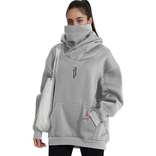 Covisoty Hoodie Damen Oversize Rollkragen Fleece Pulli Kapuzenpullover Pullover Sweater Sweatshirt Mit Kapuze Urban von Covisoty