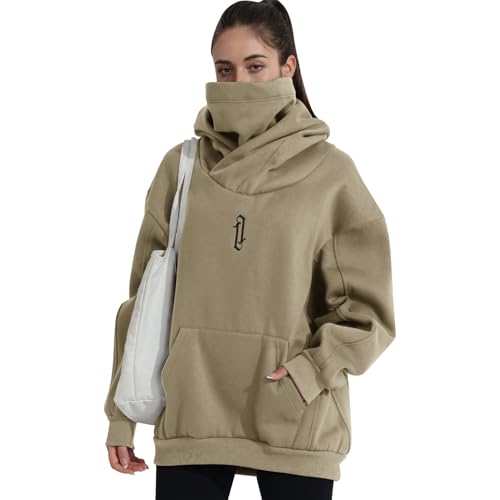Covisoty Hoodie Damen Oversize Rollkragen Fleece Pulli Kapuzenpullover Pullover Sweater Sweatshirt Mit Kapuze Urban von Covisoty