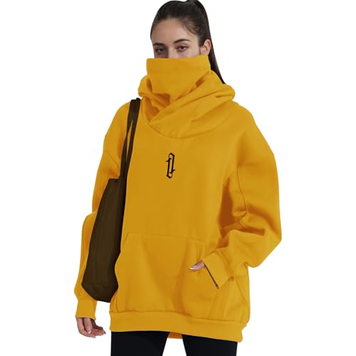 Covisoty Hoodie Damen Oversize Rollkragen Fleece Pulli Kapuzenpullover Pullover Sweater Sweatshirt Mit Kapuze Urban von Covisoty