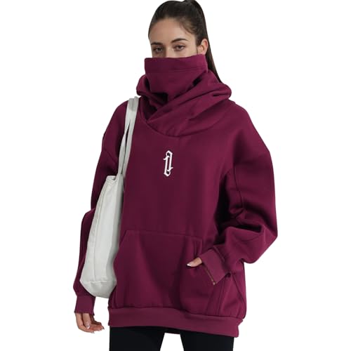 Covisoty Hoodie Damen Oversize Rollkragen Fleece Pulli Kapuzenpullover Pullover Sweater Sweatshirt Mit Kapuze Urban von Covisoty