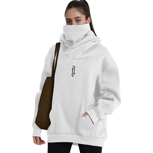 Covisoty Hoodie Damen Oversize Rollkragen Fleece Pulli Kapuzenpullover Pullover Sweater Sweatshirt Mit Kapuze Urban von Covisoty