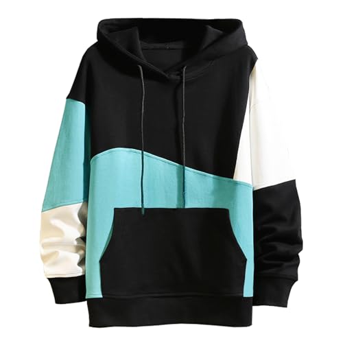 Covisoty Hoodie Herren Basic Lässiger Kapuzenpullover Langarm Sweatshirts Farbblock Pullover Schwarz und grün 2XL von Covisoty