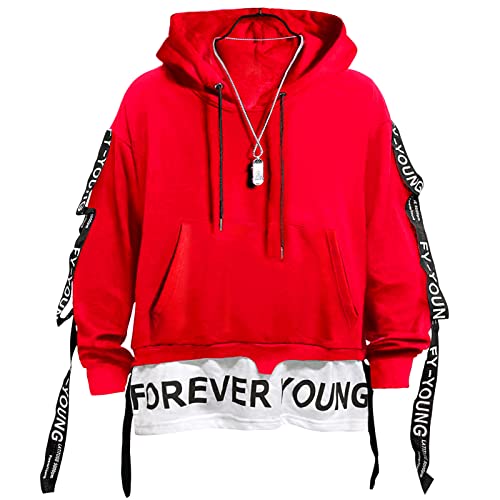 Covisoty Hoodie Herren Kapuzenpullover Techwear Pullover Hip Hop Patchwork Casual Kapuzenpulli Streetwear Sweatshirt von Covisoty