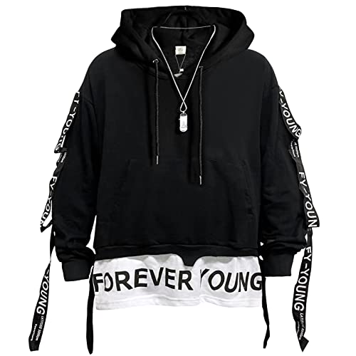 Covisoty Hoodie Herren Kapuzenpullover Techwear Pullover Hip Hop Patchwork Casual Kapuzenpulli Streetwear Sweatshirt von Covisoty