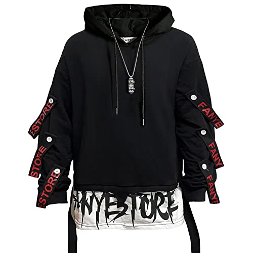 Covisoty Hoodie Herren Kapuzenpullover Techwear Pullover Hip Hop Patchwork Casual Kapuzenpulli Streetwear Sweatshirt von Covisoty