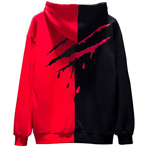 Covisoty Hoodie Herren Kapuzenpullover Techwear Hip Hop Long Sleeve Streetwear Farbblock Unisex Pullover Sweatshirt Rot schwarz 3XL von Covisoty