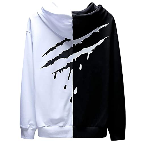 Covisoty Hoodie Herren Kapuzenpullover Techwear Hip Hop Long Sleeve Streetwear Farbblock Unisex Pullover Sweatshirt Schwarz weiß. 3XL von Covisoty