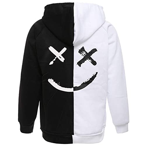 Covisoty Herren Hip Hop Hoodie Kapuzenpullover Techwear Langarm Streetwear Patchwork Pullover Sweatshirt Unisex Schwarz weiß M von Covisoty