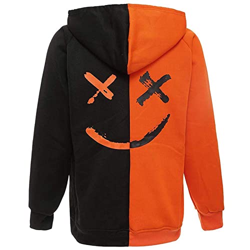 Covisoty Hoodie Herren Kapuzenpullover Techwear Hip Hop Long Sleeve Streetwear Farbblock Unisex Pullover Sweatshirt Orange Schwarz S von Covisoty