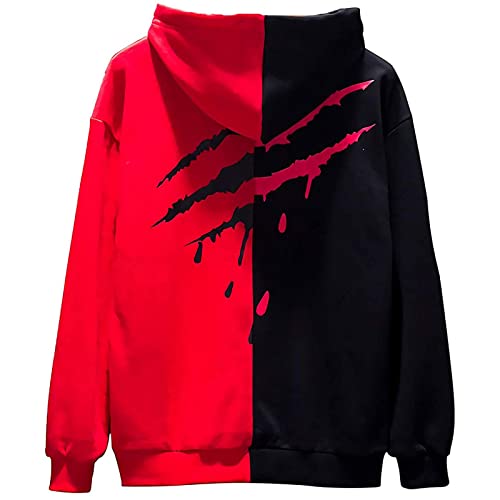 Covisoty Herren Hip Hop Hoodie Kapuzenpullover Techwear Langarm Streetwear Patchwork Pullover Sweatshirt Unisex Rot schwarz S von Covisoty
