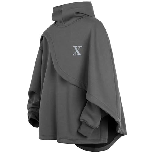 Covisoty Herren Poncho Cape Hoodie Techwear Kapuzenpullover Sweatshirt Long Sleeve Streetwear Casual Urban Rollkragen Pullover von Covisoty