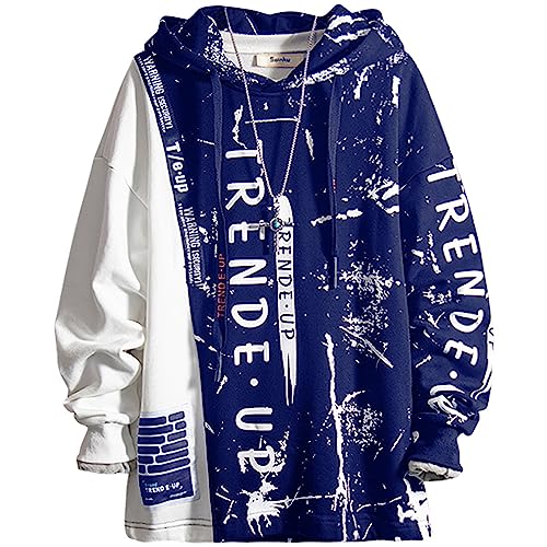 Covisoty Kapuzenpullover für Herren Hip Hop Patchwork Hoodie Classic Männer Langarm Sweatshirts Druck Pullover Blau 3XL von Covisoty
