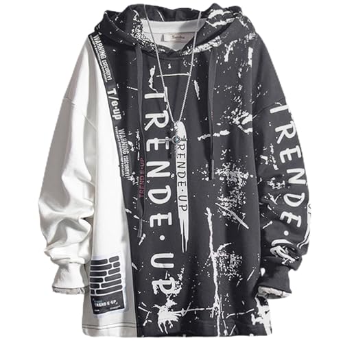 Covisoty Hoodie Herren Techwear Kapuzenpullover Pullover Hip Hop Streetwear Patchwork Sweatshirt Unisex Grau 4XL von Covisoty