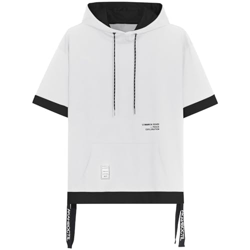 Covisoty Kurzarm Hoodie Herren Farbblock T-Shirt mit Kapuze Kapuzenshirt Kurzarm Sweatshirt Kapuzenpulli Sommer Pullover von Covisoty