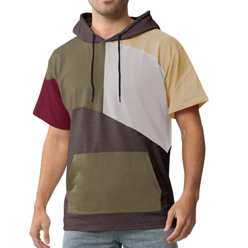 Covisoty Kurzarm Hoodie Herren Farbblock T-Shirt mit Kapuze Kapuzenshirt Kurzarm Sweatshirt Pullover Sommer Kapuzenpulli von Covisoty