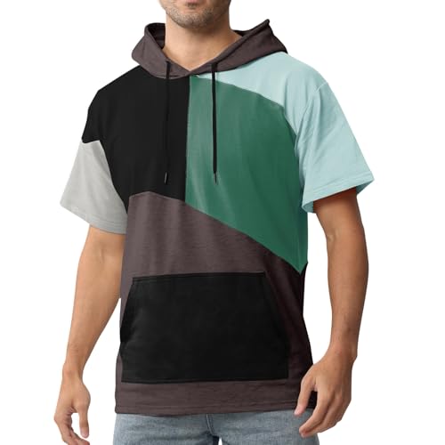 Covisoty Kurzarm Hoodie Herren Farbblock T-Shirt mit Kapuze Kapuzenshirt Kurzarm Sweatshirt Pullover Sommer Kapuzenpulli von Covisoty