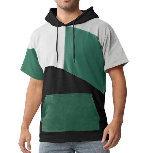 Covisoty Kurzarm Hoodie Herren Farbblock T-Shirt mit Kapuze Kapuzenshirt Kurzarm Sweatshirt Pullover Sommer Kapuzenpulli von Covisoty