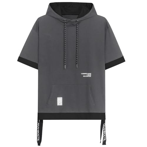 Covisoty Kurzarm Hoodie Herren Farbblock T-Shirt mit Kapuze Kapuzenshirt Kurzarm Sweatshirt Kapuzenpulli Sommer Pullover von Covisoty