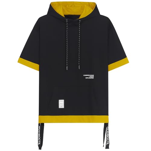Covisoty Kurzarm Hoodie Herren Farbblock T-Shirt mit Kapuze Kapuzenshirt Kurzarm Sweatshirt Kapuzenpulli Sommer Pullover von Covisoty