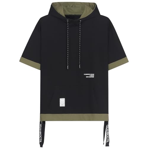 Covisoty Kurzarm Hoodie Herren Farbblock T-Shirt mit Kapuze Kapuzenshirt Kurzarm Sweatshirt Kapuzenpulli Sommer Pullover von Covisoty