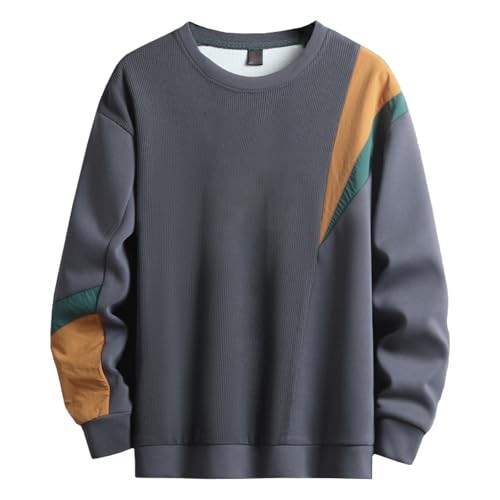 Covisoty Herren Sweatshirt Rundhals Pullover Männer Soft Langarm Casual Farbblock Sweatshirts Graublau M von Covisoty