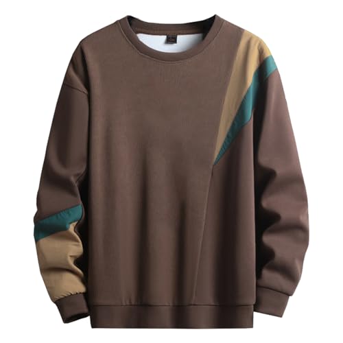 Covisoty Herren Sweatshirt Rundhals Pullover Männer Soft Langarm Casual Farbblock Sweatshirts Kaffee M von Covisoty