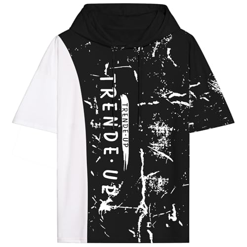 Covisoty T-Shirt Herren Kurzarm Kapuzenpullover Sweatshirt Baumwolle mit Kapuze Patchwork Unisex Frühling Sommer Herbst von Covisoty
