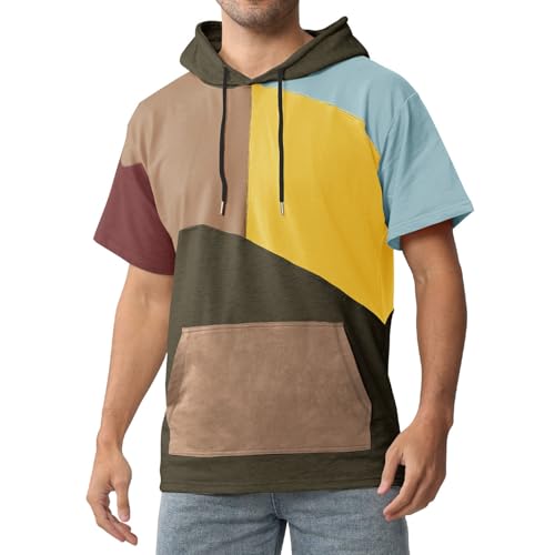 Covisoty Kurzarm Hoodie Herren Farbblock T-Shirt mit Kapuze Kapuzenshirt Kurzarm Sweatshirt Pullover Sommer Kapuzenpulli von Covisoty