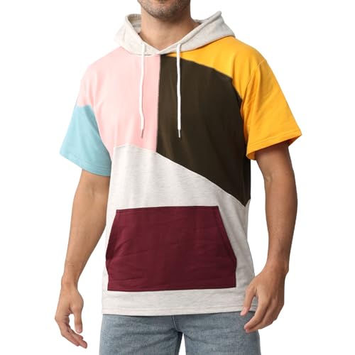 Covisoty Kurzarm Hoodie Herren Farbblock T-Shirt mit Kapuze Kapuzenshirt Kurzarm Sweatshirt Pullover Sommer Kapuzenpulli von Covisoty