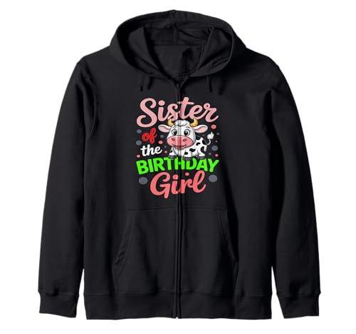 Schwester von The Birthday Girl Cow Schwester Damen Mädchen Cow Kapuzenjacke von Cow Birthday For Family Cow Lover
