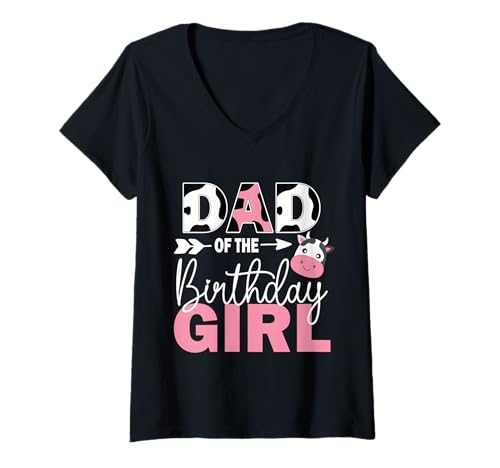 Damen Niedlicher Vater des Geburtstags Mädchen Bauernhof Kuh 1. Geburtstag Mädchen T-Shirt mit V-Ausschnitt Damen Niedlicher Vater des Geburtstags Mädchen Bauernhof Kuh 1. Geburtstag Mädchen T-Shirt mit V-Ausschnitt von Cow Birthday Tee For Family Men Women Cow Lover
