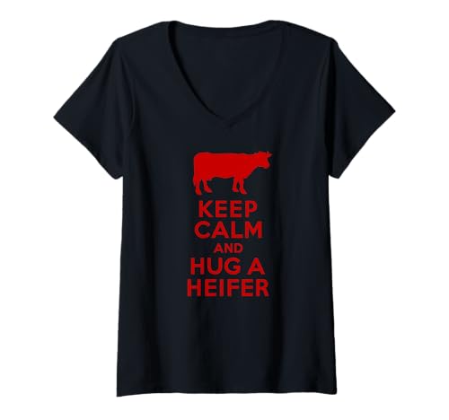 Damen Keep Calm and Hug a Heifer Dairy Farm Witz T-Shirt mit V-Ausschnitt Damen Keep Calm and Hug a Heifer Dairy Farm Witz T-Shirt mit V-Ausschnitt von Cow Lover Gifts